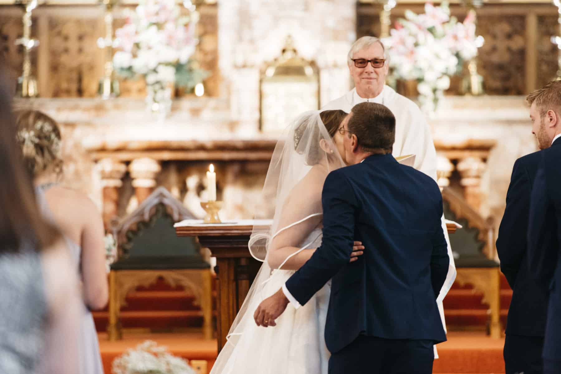 bride arrives at the altar