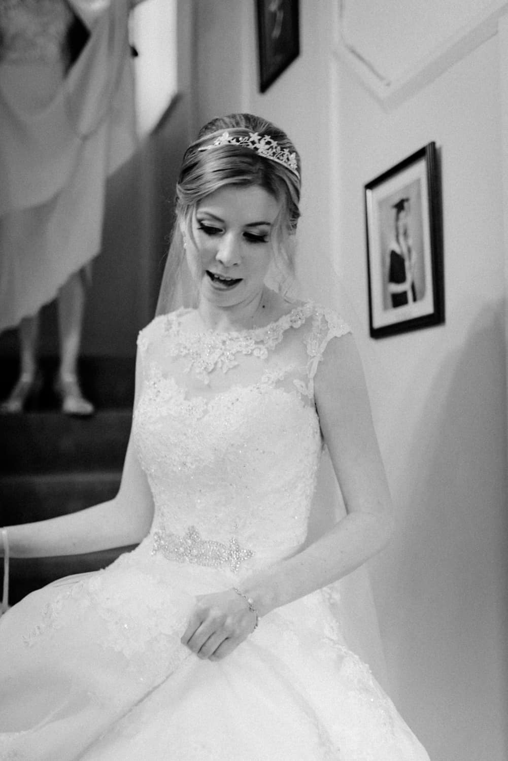 bride coming down the stairs